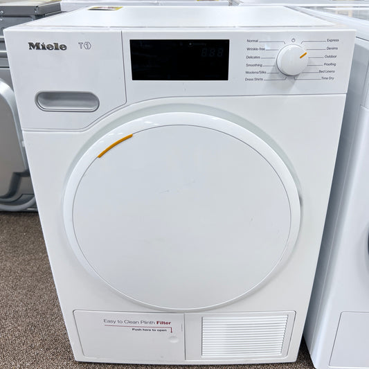 24 Inch Miele Classic T1 Series  TWB120WP Electric Dryer Stackable or Undercounter Installation , Ventless, 4.1 Cu. Ft., Heat Pump Dryer, 12 Drying Programs,, EcoDry, Energy Star Rated , New Open Box , Front Load , White