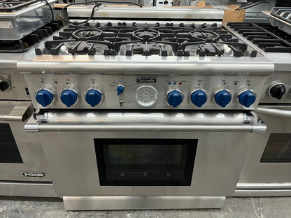 Thermador 36 Inch PRG366BS Natural Gas Range 6 Star Burners , Convection Oven, all gas, Stainless Steel , 369276