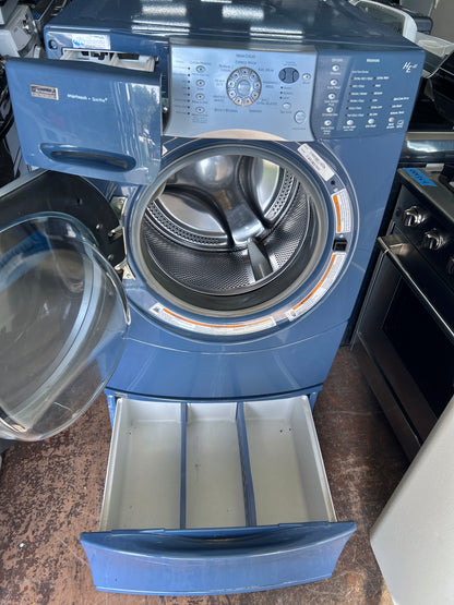 27 Inch Kenmore Elite Blue Front Load Washer Machine with Pedestal , 110.45087400, 444438