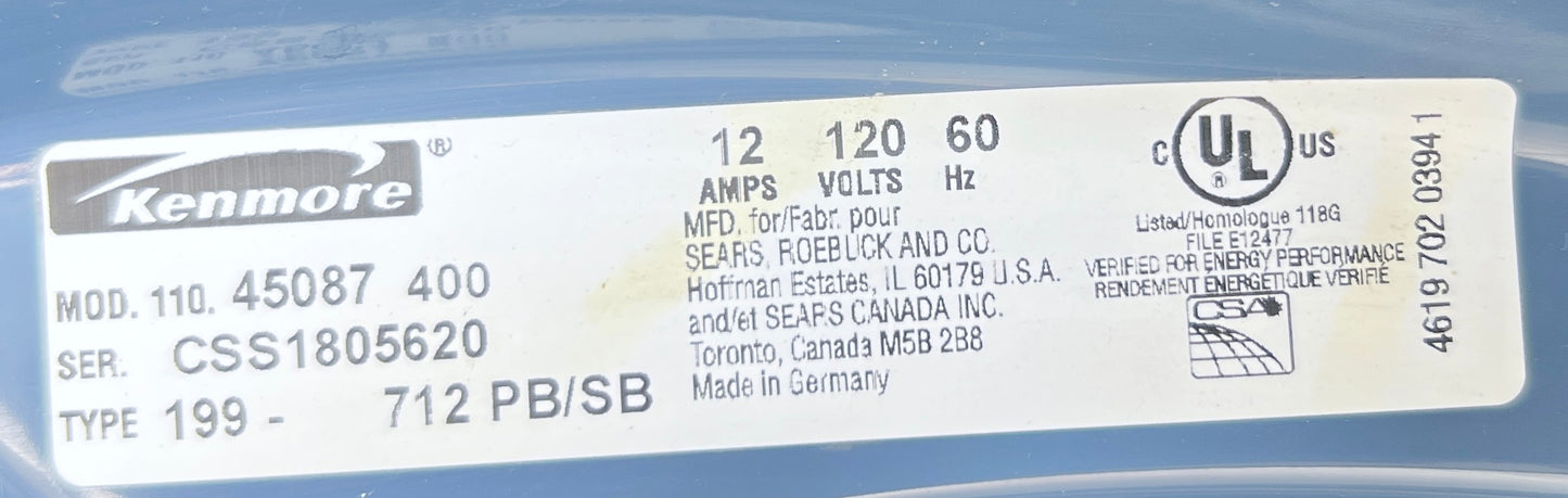 27 Inch Kenmore Elite Blue Front Load Washer Machine with Pedestal , 110.45087400, 444438