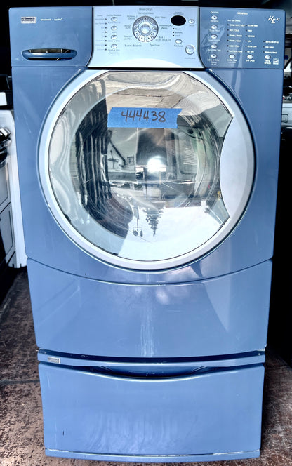 27 Inch Kenmore Elite Blue Front Load Washer Machine with Pedestal , 110.45087400, 444438