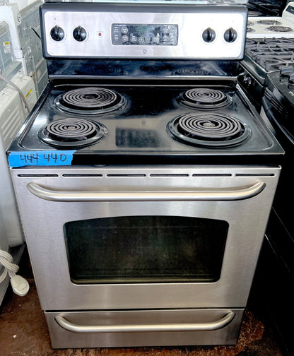 30 Inch GE Electric Freestanding Range , 4 Burner Coil Elements , Stainless Steel , JGP35S0K4SS, 444440
