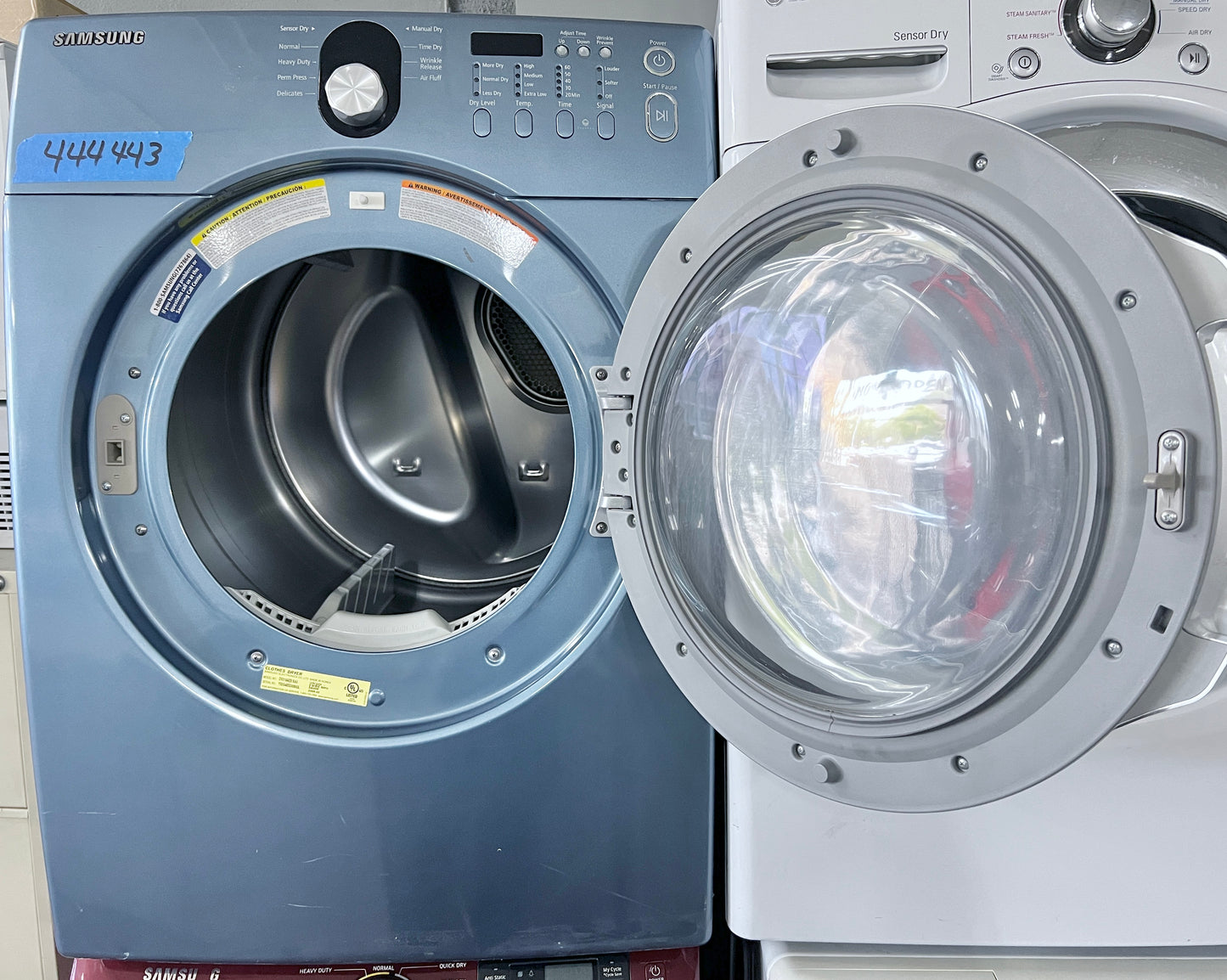 27 Inch Samsung  DV218AEB  Electric Dryer 7.3 cu. ft., 7 Dry Cycles Including Wrinkle Release, 2 Options, 4 Temperature Settings, Sensory Dry, LED Display , Blue , 444443