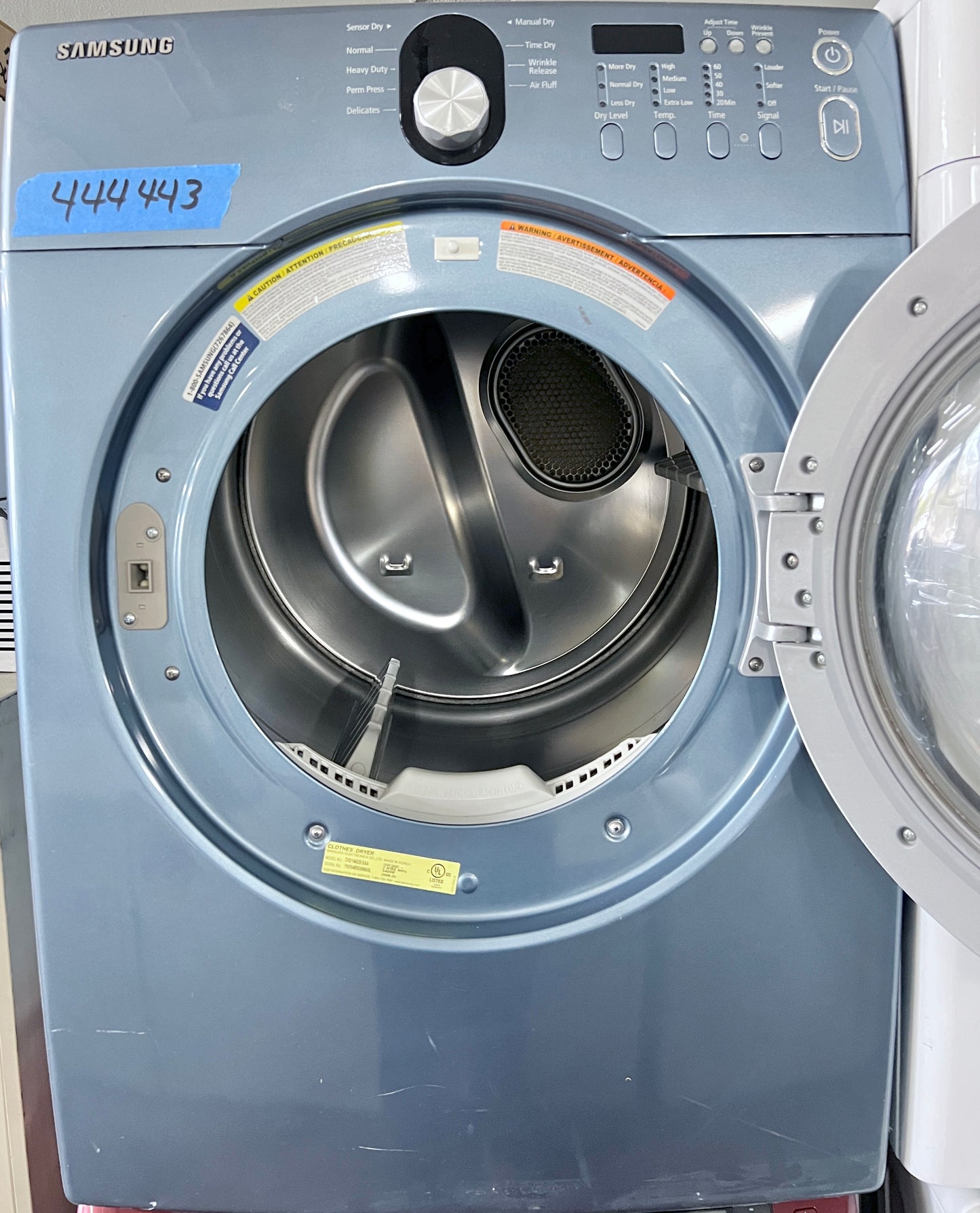 27 Inch Samsung  DV218AEB  Electric Dryer 7.3 cu. ft., 7 Dry Cycles Including Wrinkle Release, 2 Options, 4 Temperature Settings, Sensory Dry, LED Display , Blue , 444443