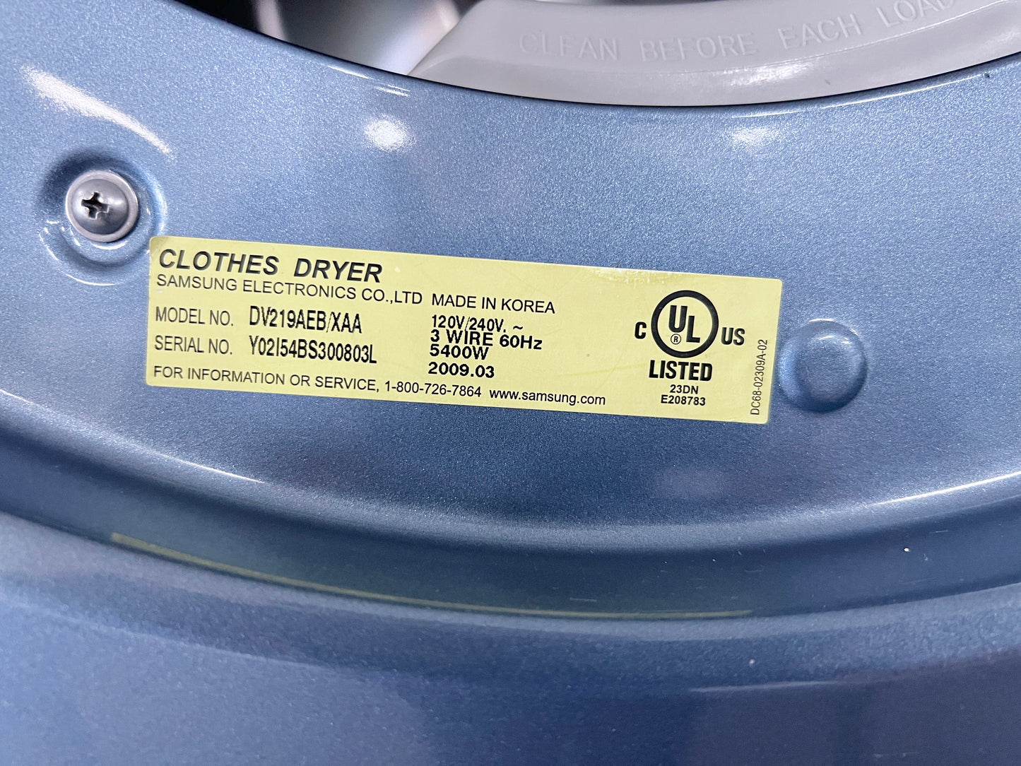 27 Inch Samsung  DV218AEB  Electric Dryer 7.3 cu. ft., 7 Dry Cycles Including Wrinkle Release, 2 Options, 4 Temperature Settings, Sensory Dry, LED Display , Blue , 444443