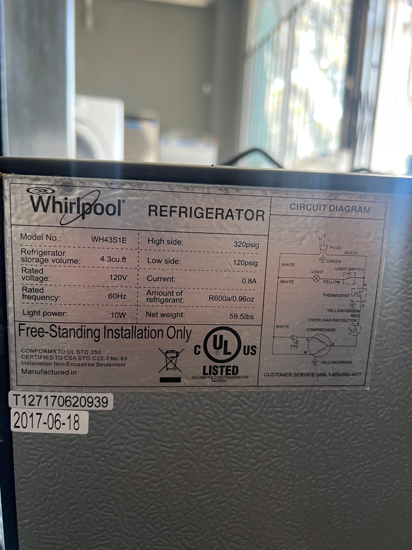 Whirlpool 4.3 CuFt Mini Refrigerator in Stainless Steel, WH43S1E, 999462