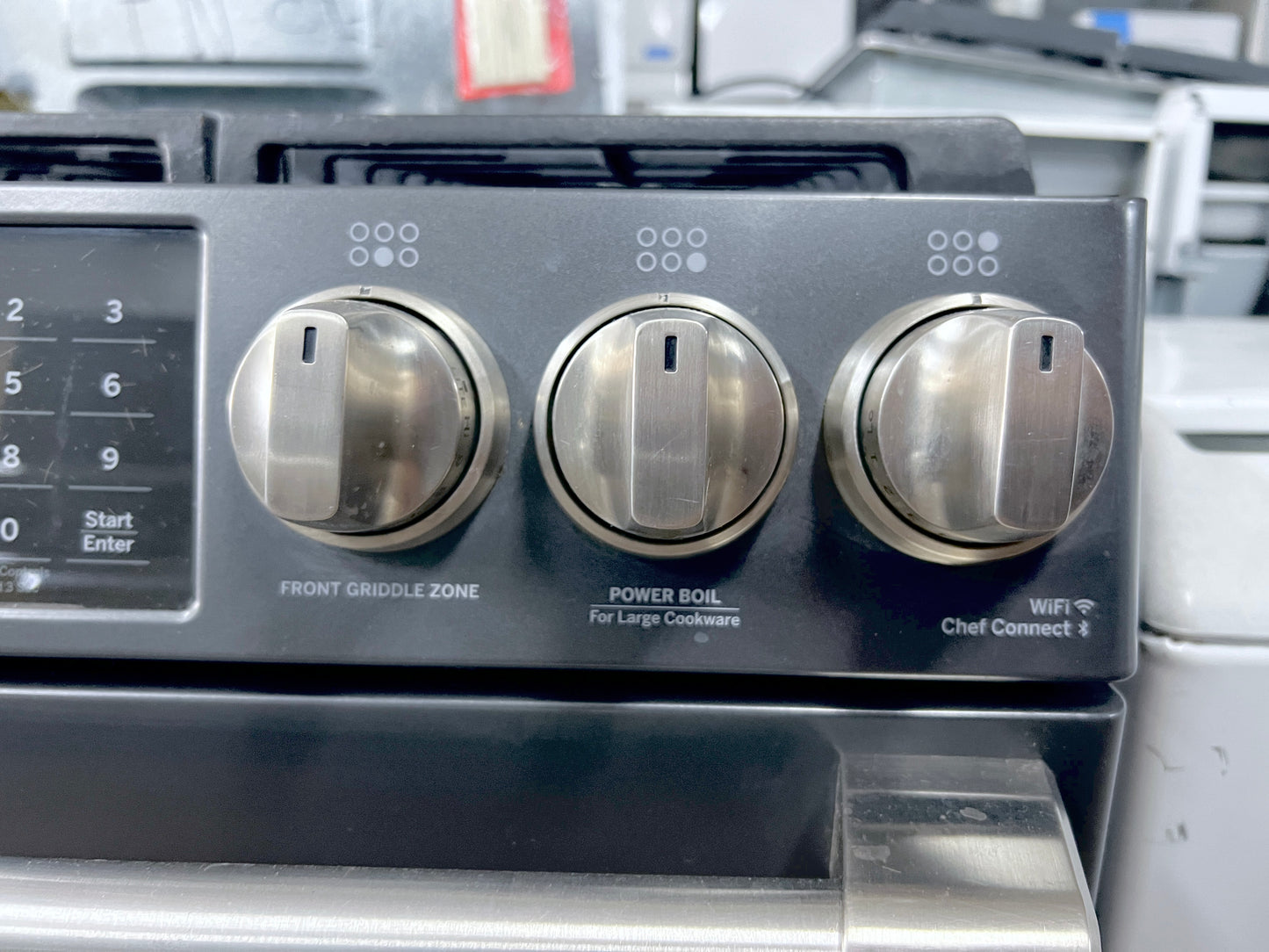 GE Cafe Series 30 Inch  CGS995EELDS Slide In 6 Burner Gas Range , Double Oven, WiFi Connect, Tri-Ring Burner, Oven Meat Probe, Cast Iron Griddle, Convection, Chef Connect, Star-K, ADA and 6.7 cu. ft. Black Slate , 444460