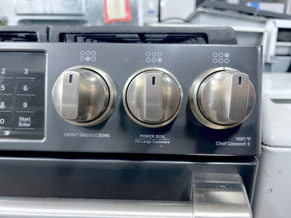 GE Cafe Series 30 Inch  CGS995EELDS Slide In 6 Burner Gas Range , Double Oven, WiFi Connect, Tri-Ring Burner, Oven Meat Probe, Cast Iron Griddle, Convection, Chef Connect, Star-K, ADA and 6.7 cu. ft. Black Slate , 444460