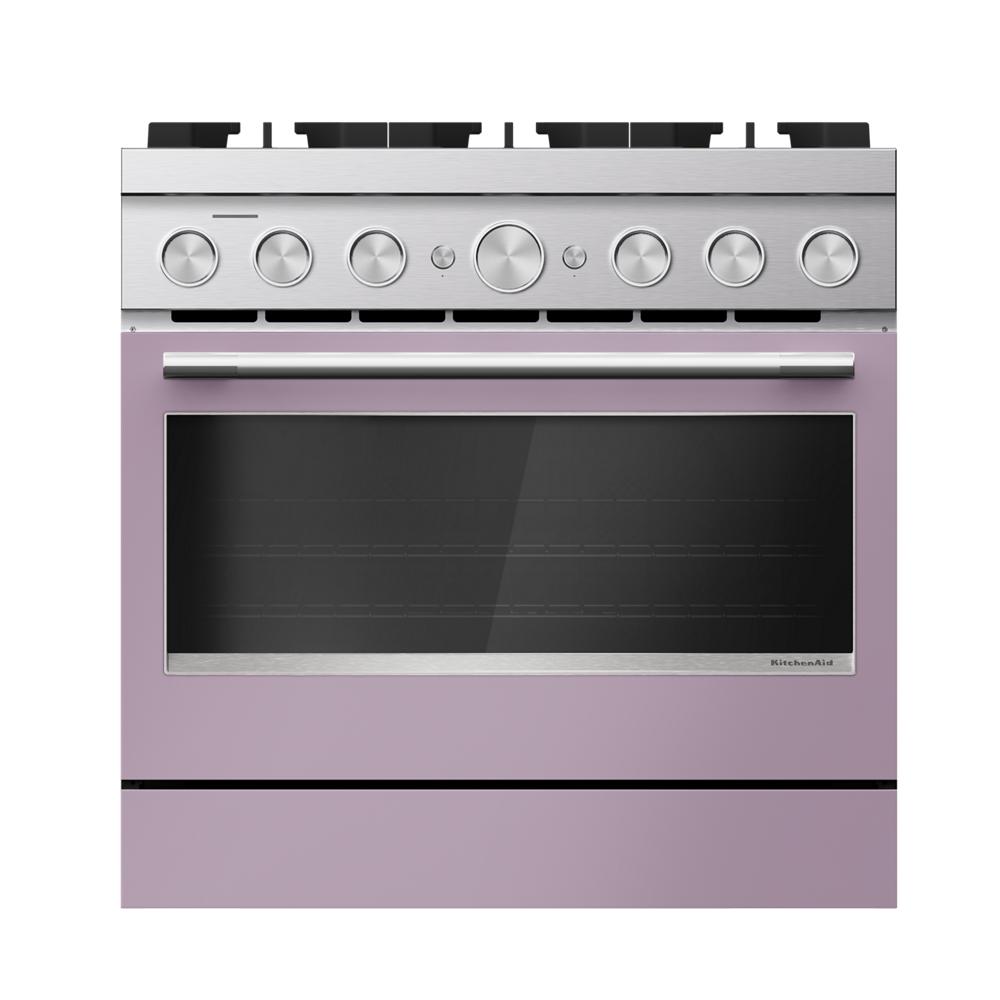KFDS936SWF Kitchenaid Gas Range Commercial Style Dual Fuel Air Fry Oven Convection 6 Burner Stainless Steel and Wildflower Pink 36 Inch 013012