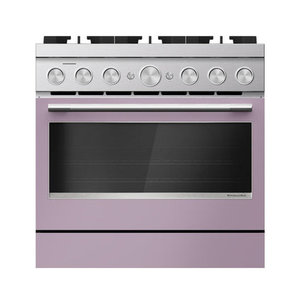 KFDS936SWF Kitchenaid Gas Range Commercial Style Dual Fuel Air Fry Oven Convection 6 Burner Stainless Steel and Wildflower Pink 36 Inch 013012