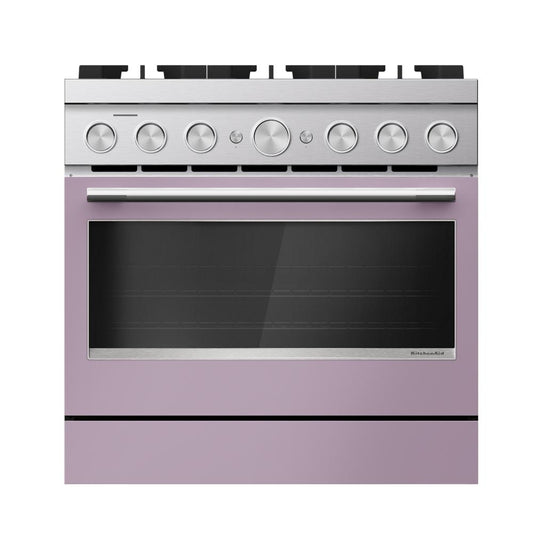 KFDS936SWF Kitchenaid Gas Range Commercial Style Dual Fuel Air Fry Oven Convection 6 Burner Stainless Steel and Wildflower Pink 36 Inch 013012