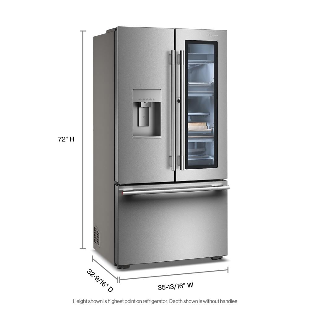 Kitchenaid KRFC936SPS Counter Depth Refrigerator with ClearVue , 24 Cu Ft , French Door Style , 36 Inch , Print Shield Stainless Steel , 333012