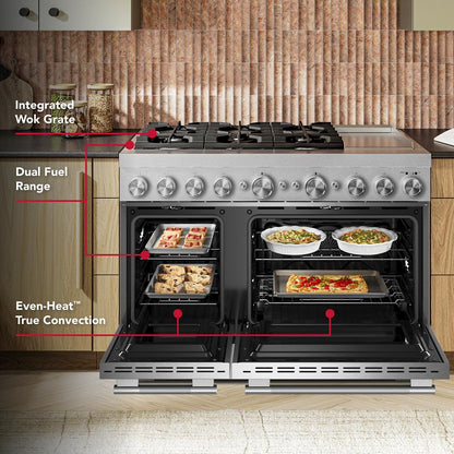 KFDD948SSS Kitchenaid Gas Range Commercial Style Dual Fuel with Griddle and Air Fry Oven , Convection , 6 Burner , Stainless Steel 48 Inch 013009