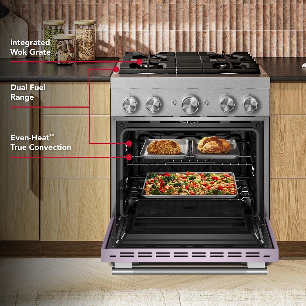 KFDS930SWF Kitchenaid Gas Range Commercial Style Dual Fuel Air Fry Oven , Convection , 4 Burner Stainless Steel and Wildflower Pink 30 Inch 013011