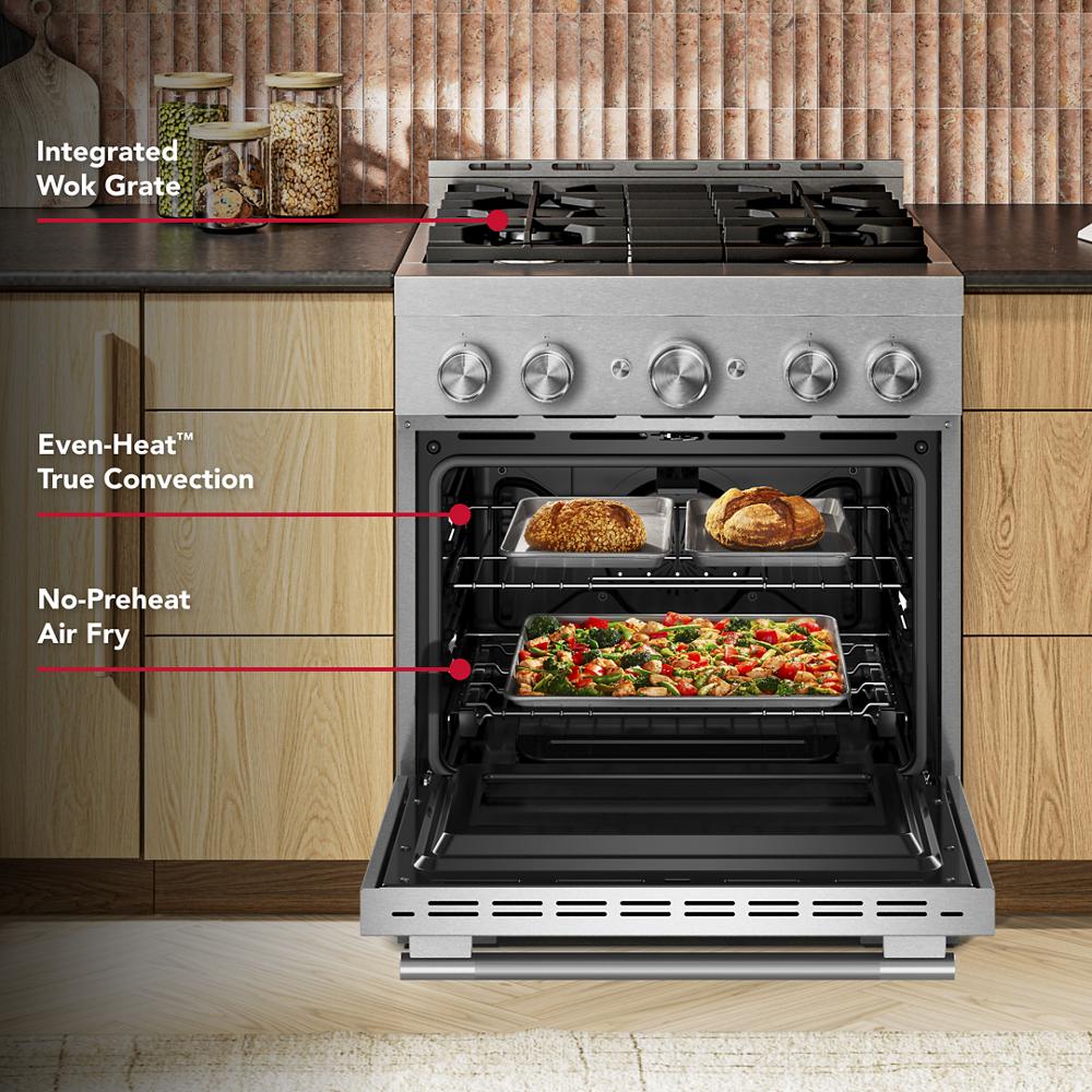 KFGS930SSS Kitchenaid Gas Range Commercial Style Air Fry Oven , Convection , 4 Burner , Stainless Steel 30 Inch 013008
