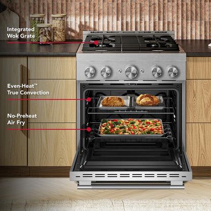 KFGS930SSS Kitchenaid Gas Range Commercial Style Air Fry Oven , Convection , 4 Burner , Stainless Steel 30 Inch 013008