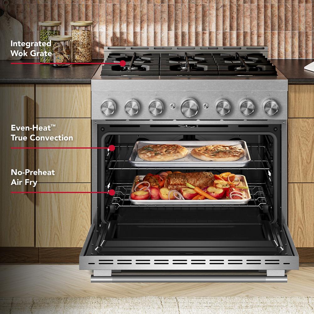 KFGS936SSS Kitchenaid Gas Range Commercial Style with Air Fry Oven , Convection , 6 Burner , Stainless Steel 36 Inch 013005