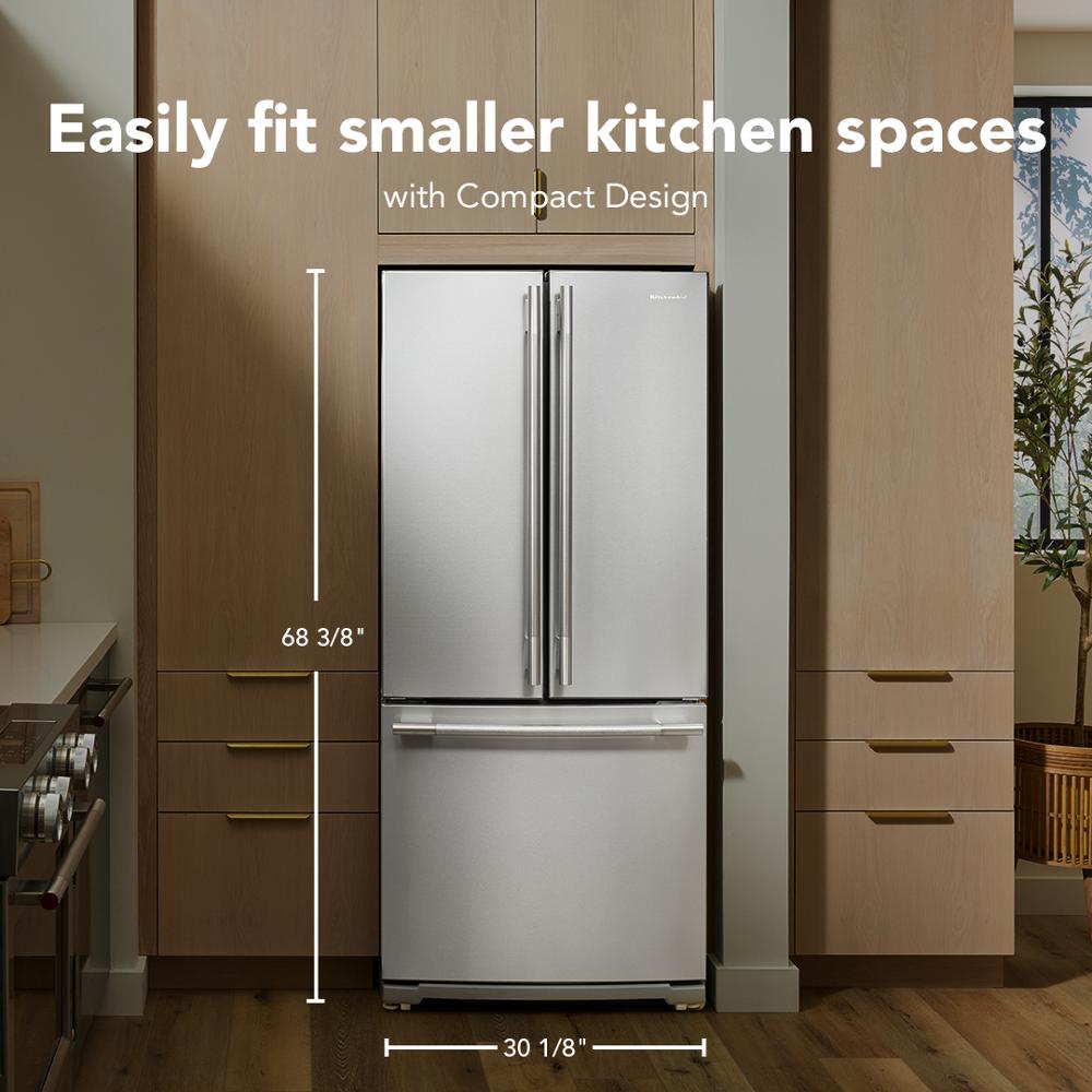 Kitchenaid KRFF330SPS Standard Depth French Door Refrigerator , Internal Water and Ice , 20 Cu Ft , 30 Inch Width , Print Shield Stainless Steel , 333010