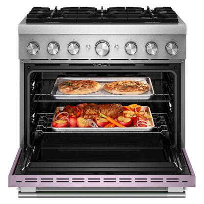 KFDS936SWF Kitchenaid Gas Range Commercial Style Dual Fuel Air Fry Oven Convection 6 Burner Stainless Steel and Wildflower Pink 36 Inch 013012