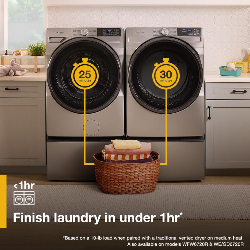 Whirlpool WFW5720RR Smart 4.5 Cu Ft Washer Front Load Radiant Silver Energy Star 27 inch New 999007