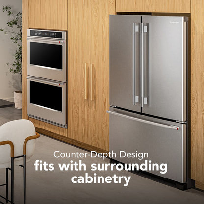 Kitchenaid KRFC136SPS Counter Depth Refrigerator French Door Style , Internal ice and Water Dispenser , 20 Cu Ft , Print Shield Stainless Steel , 36 Inch , 333009