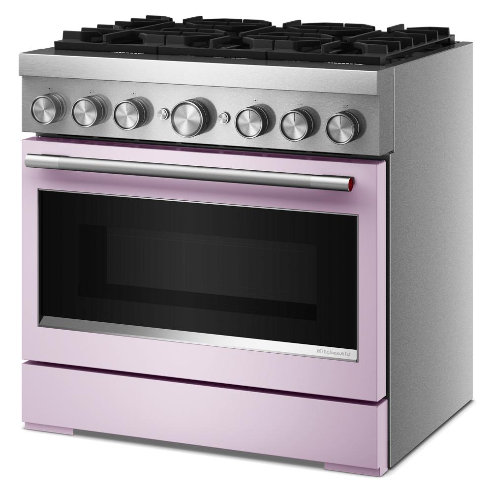 KFDS936SWF Kitchenaid Gas Range Commercial Style Dual Fuel Air Fry Oven Convection 6 Burner Stainless Steel and Wildflower Pink 36 Inch 013012