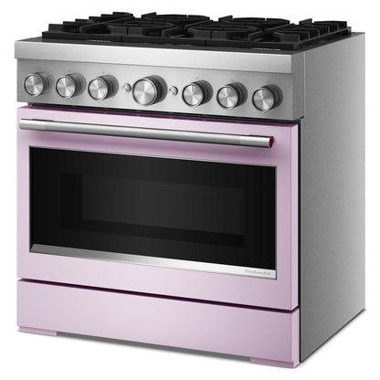 KFDS936SWF Kitchenaid Gas Range Commercial Style Dual Fuel Air Fry Oven Convection 6 Burner Stainless Steel and Wildflower Pink 36 Inch 013012