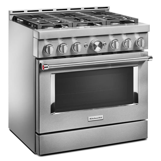 KFGC506JSS Kitchenaid Gas Range Stainless Steel Commercial Style with 6 Burner , simmer , True Convection Oven 36 inch 013002