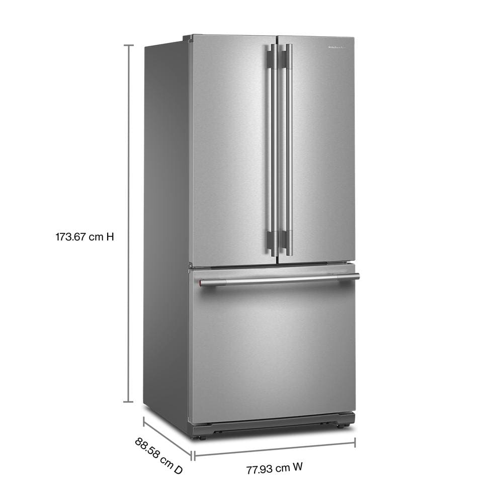 Kitchenaid KRFF330SPS Standard Depth French Door Refrigerator , Internal Water and Ice , 20 Cu Ft , 30 Inch Width , Print Shield Stainless Steel , 333010