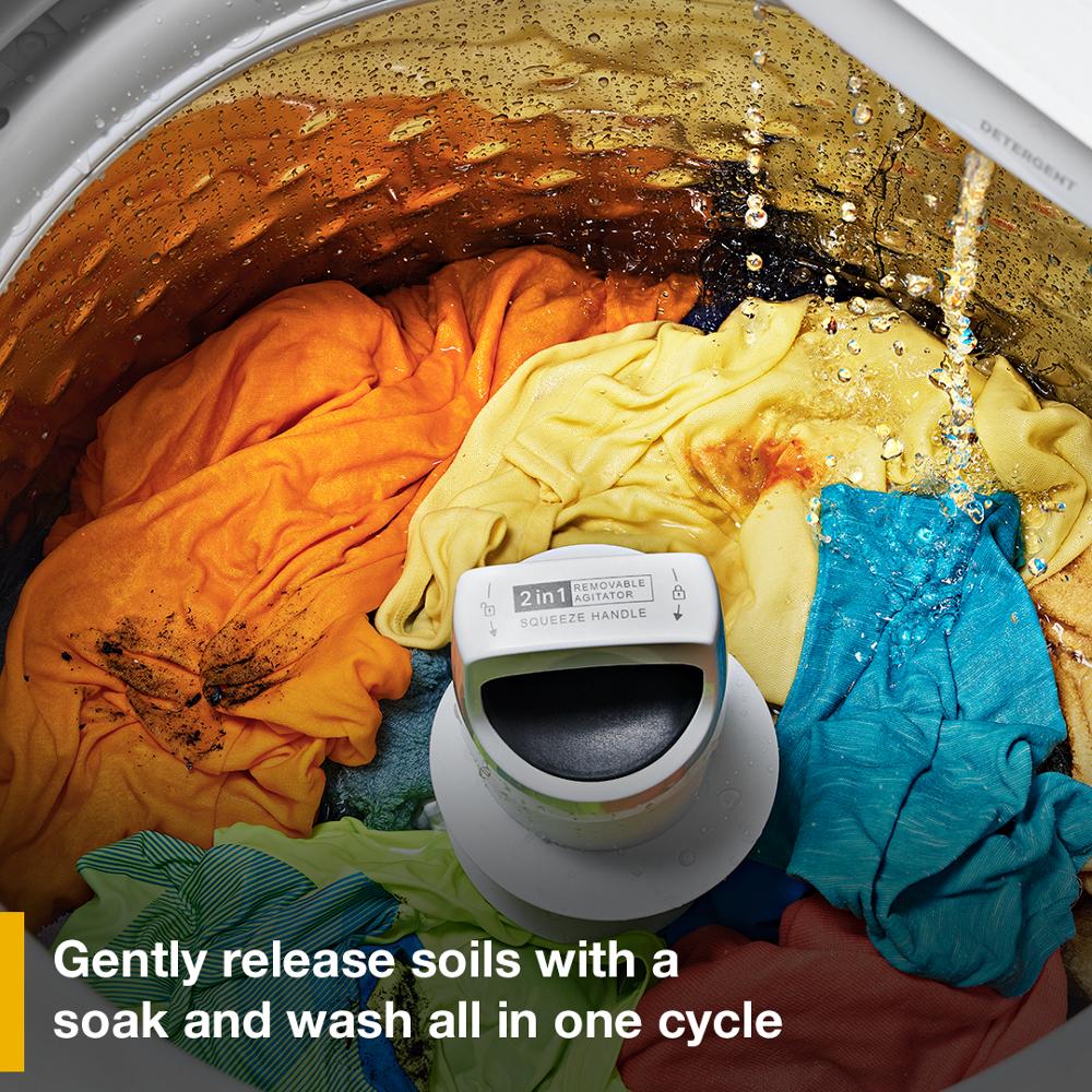 Whirlpool Top Load Washer WTW4307SW , 4.3 Cu Ft 27 Inch , New 2 in 1 Removable Agitator  and Soft Close Glass Lid , 999018