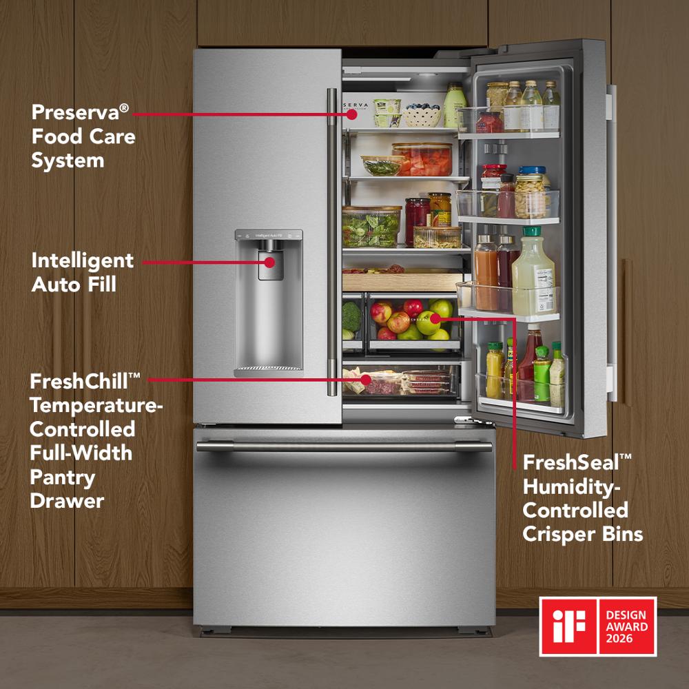 Kitchenaid KRFC636SPS Counter Depth Refrigerator French Door Style , Dual Ice , Auto Fill , Exterior Ice and Water , 23 Cu Ft , Print Shield Stainless Steel , 36 Inch 333004