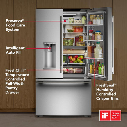 Kitchenaid KRFC636SPS Counter Depth Refrigerator French Door Style , Dual Ice , Auto Fill , Exterior Ice and Water , 23 Cu Ft , Print Shield Stainless Steel , 36 Inch 333004