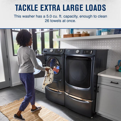 Maytag MFW7020RF Smart 5.0 Cu Ft Pet Pro Washer Front Load Midnight Steel Energy Star 27 Inch , New , 9990006