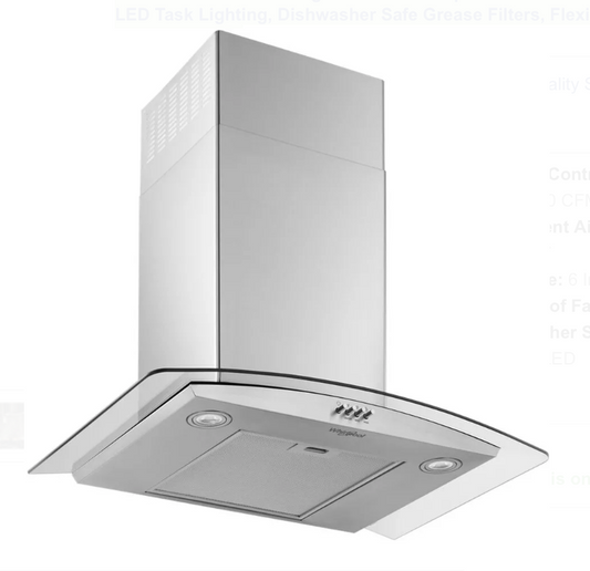 Whirlpool  WVW51UC0LS 30 Inch Wall Mount Range Hood 3 Speed 400 CFM Motor,  LED , ADA , Stainless Steel , New Open Box