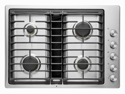 30 Inch JennAir Euro-Style Series  JGD3430GS  Gas Cooktop 4 Sealed Burners, Continuous Grates, 17,000 BTU Ultra-High Output Burner, 5,000 BTU Ultra-Low Output Burner, 3-Speeds, JX3 Downdraft Ventilation System, Prop 65, ADA Compliant, UL Certified, 373735