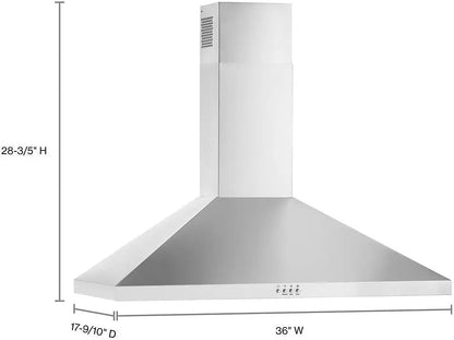 Whirlpool 36 inch Wall Mount Range Hood,WVW53UC6LS,3-Speed 400 CFM Motor,Push-Button Controls,LED Task Lightning,Grease FIlters,Flexible Ventilation Options,ADA Comliant,New,369139