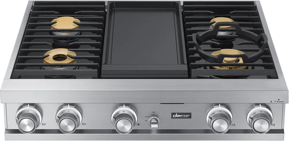 Dacor Contemporary  DTT36M974LS 36 Inch Gas Smart Rangetop , 4 Sealed Burners, Continuous Grates, Simmer Burners  Illumina  Knobs, Electric Griddle, Stainless Steel, Natural Gas , New Open Box