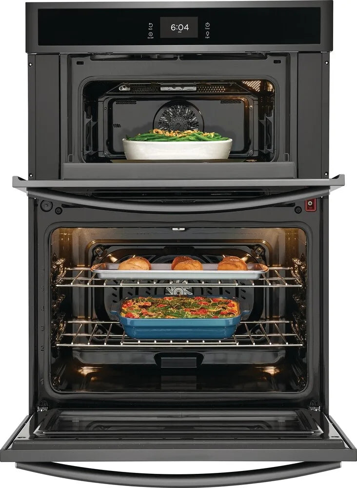 Frigidaire GCWM3067AD 30 Inch Combination Electric Wall Oven Air Fry, 7.0 Cu. Ft. , Convection Oven, Steam and Self Clean, Slow Cook, Steam Bake, Microwave Oven Combo, Black Stainless Steel New Open Box 369433