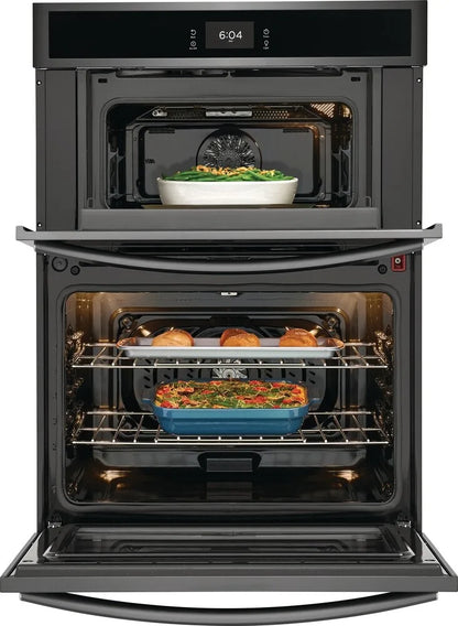 Frigidaire GCWM3067AD 30 Inch Combination Electric Wall Oven Air Fry, 7.0 Cu. Ft. , Convection Oven, Steam and Self Clean, Slow Cook, Steam Bake, Microwave Oven Combo, Black Stainless Steel New Open Box 369433