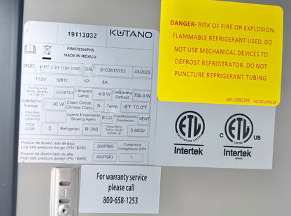 55 Inch Kutano Commercial 2-Door Reach-In Freezer, Stainless Steel , 49 Cu Ft , 222102