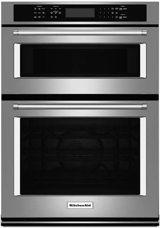 KitchenAid KOCE500ESS 30 Inch Double Combination Electric Wall Oven with 6.4 cu. ft. Total Capacity, Self-Clean Oven, EasyConvect™ Conversion System, Crispwave™ Microwave Technology, Temperature Probe, and FIT System Guarantee: Stainless Steel, 999536