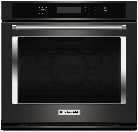 KitchenAid KOSE500EBS 30 Inch Single Convection Electric Wall Oven 5 cu. ft., Even-Heat True Convection Oven, Self Clean, ADA Black Stainless Steel, PrintShield Finish, New Open Box, 369419