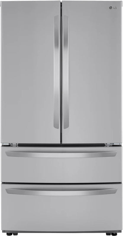 LG  LMWS27626S 36 Inch 4 Door French Door Refrigerator 26.9 Cu. Ft., Double Freezer Drawers, Internal Water Dispenser, Smart Cooling, Door Alarm, SpillProof Adjustable Shelves, Humidity Controlled Crispers, and Energy Star Qualified , 101223