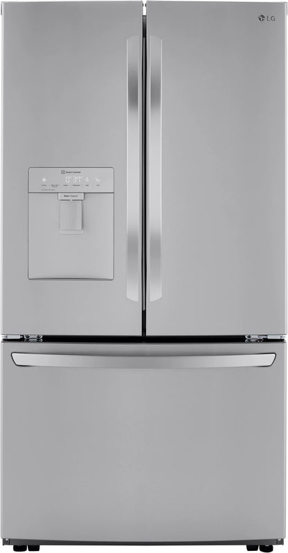 LG  LRFWS2906S 36 Inch 3 Door French Door Refrigerator 29 Cu. Ft., Tempered Glass Shelves, Smart Diagnosis, Ice Maker, External Water Dispenser, Energy Star,  Print Proof Stainless Steel , 444126