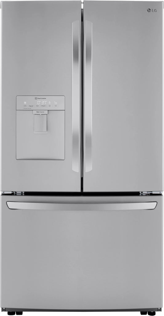 Refrigerador LG LRFWS2906S de 36 pulgadas y 3 puertas francesas, 29 pies cúbicos, estantes de vidrio templado, diagnóstico inteligente, máquina de hielo, dispensador de agua externo, Energy Star, acero inoxidable a prueba de impresión, 444126