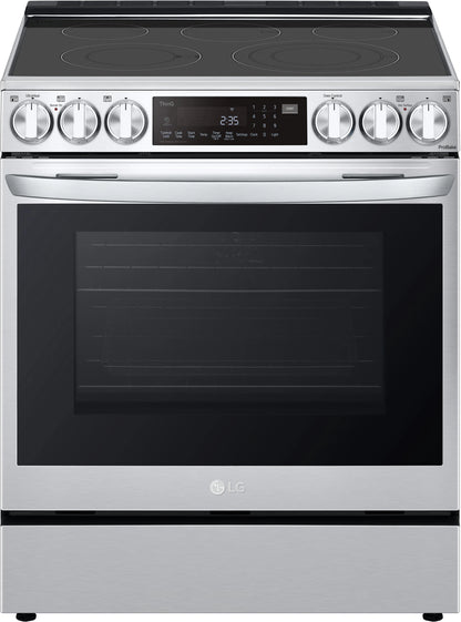 LG 30 Inch Smart Insta-View Electric Slide-In Range,5 Smooth-Top Elements,6.3 Cu Ft Oven Capacity, ProBake Convection with Air Fry,Storage Drawer,11 Cooking Modes, EasyClean + Self Clean,Smart Diagnosis Modes,Sabbath Mode,Stainless Steel,New,369146
