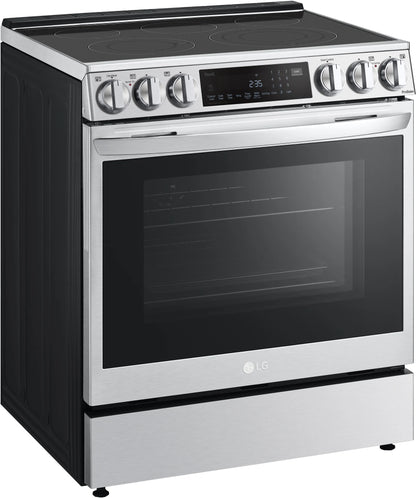 LG 30 Inch Smart Insta-View Electric Slide-In Range,5 Smooth-Top Elements,6.3 Cu Ft Oven Capacity, ProBake Convection with Air Fry,Storage Drawer,11 Cooking Modes, EasyClean + Self Clean,Smart Diagnosis Modes,Sabbath Mode,Stainless Steel,New,369146