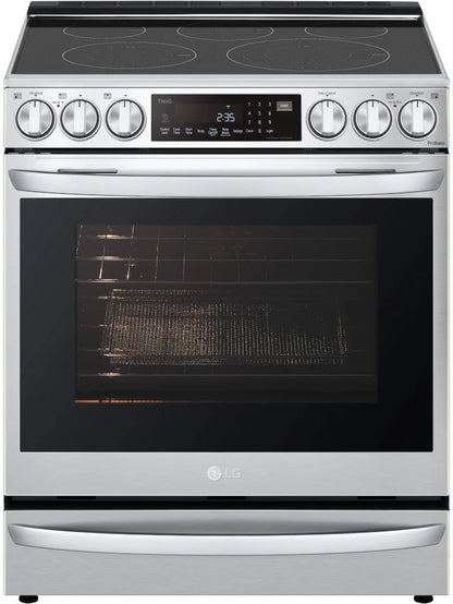 LG 30 Inch Smart Instaview Electric Slide-In Range LSEL6337F,5 Radiant Elements,6.3 Cu. Ft. Oven Capacity,Storage Drawer,Air Fry,Air Sous Vide,ProBake Convection,EasyClean+Self Clean,Wi-Fi,Sabbath Mode,PrintProof,Stainless Steel,NEW,stove,369124