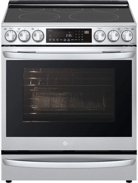 LG 30 Inch Instaview Electric Range LSEL6337F,5 Radiant Elements,Air Fry,Air Sous Vide,ProBake Convection Self Clean,Wi-Fi,Print Proof Stainless Steel,New Open Box 369124