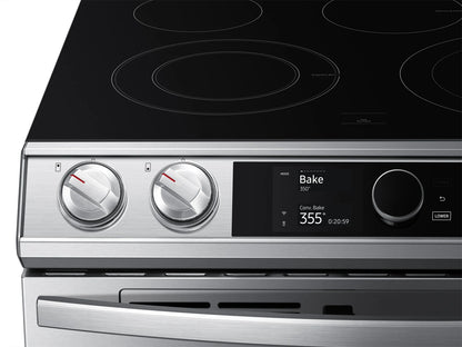 Samsung 30 Slide-In Electric Smart Range NE63T8751SS,5-Element Cooktop,Dual Oven,6.3 Cu. Ft.,Storage Drawer, Air Fry, Convection,Self + Steam Clean,Smart Dial,Flex Double,Wi-Fi,Voice-Enabled,Express Boil,CSA,Star-K,ADA,Stainless Steel,Steam,New,999131